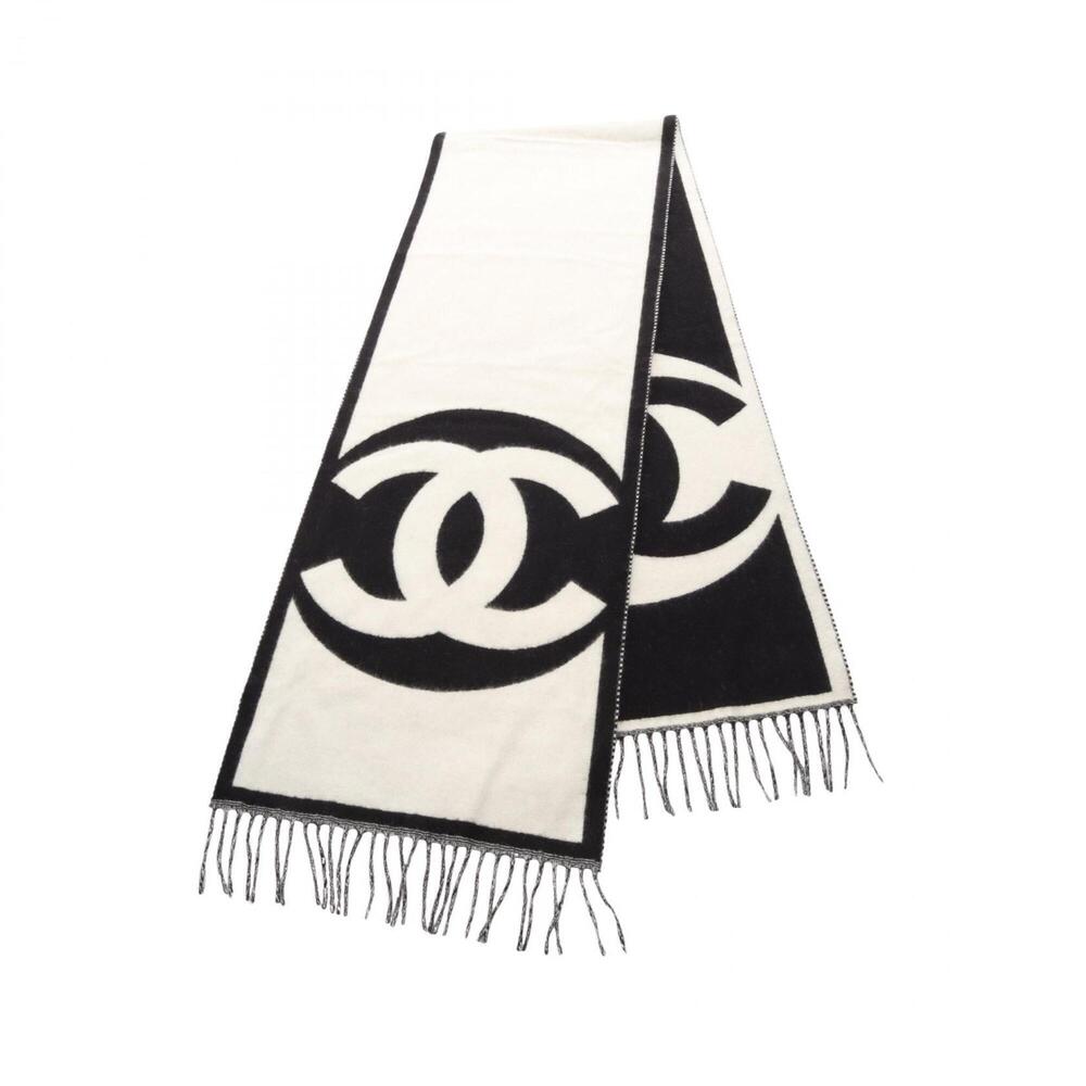 Chanel Coco Mark Cashmere Scarf for Women, Black/White